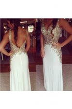 Dramatic White Zipper Prom Dress Embroidery Sleeveless Floor Length