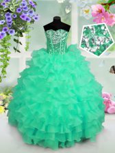  Ruffled Layers and Sequins Little Girl Pageant Dress Turquoise Lace Up Sleeveless Floor Length