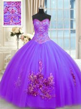  Tulle Sleeveless Floor Length Sweet 16 Quinceanera Dress and Beading and Appliques and Embroidery