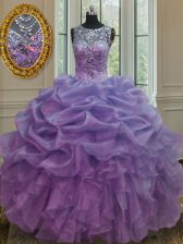 Cheap Scoop Sleeveless Beading and Ruffles and Pick Ups Lace Up Quinceanera Dress