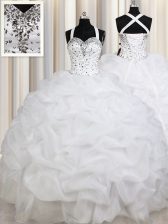 Straps Organza Sleeveless Floor Length Sweet 16 Dresses and Beading and Ruffles and Pick Ups