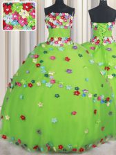 Fine Lace Up Strapless Beading and Appliques Vestidos de Quinceanera Tulle Sleeveless