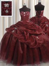  Pick Ups Floor Length Ball Gowns Sleeveless Burgundy 15th Birthday Dress Lace Up