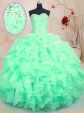 Custom Made Apple Green Lace Up Sweetheart Beading and Ruffles Quinceanera Dress Organza Sleeveless