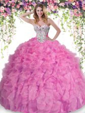  Floor Length Ball Gowns Sleeveless Rose Pink Quinceanera Dresses Lace Up