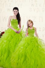 Trendy Sleeveless Organza Floor Length Lace Up Quinceanera Dress in Yellow Green with Beading and Ruffles