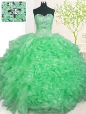  Apple Green Sleeveless Beading and Ruffles and Pick Ups Floor Length 15th Birthday Dress