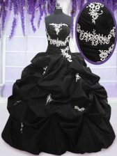 Adorable Appliques and Pick Ups Sweet 16 Quinceanera Dress Black Lace Up Sleeveless Floor Length