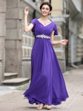  Cap Sleeves Zipper Ankle Length Beading and Appliques and Ruching Prom Gown