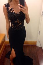  Mermaid Scoop Chiffon Sleeveless Floor Length Homecoming Dress and Lace