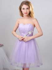 Excellent Lavender Sleeveless Beading Knee Length Dama Dress for Quinceanera