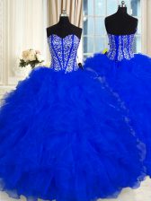  Sweetheart Sleeveless Organza Sweet 16 Dress Beading and Ruffles Lace Up