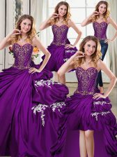  Four Piece Purple Sweetheart Lace Up Beading and Appliques and Pick Ups Sweet 16 Quinceanera Dress Sleeveless
