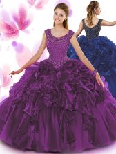 Exceptional Scoop Sleeveless Zipper Floor Length Beading and Ruffles Sweet 16 Quinceanera Dress
