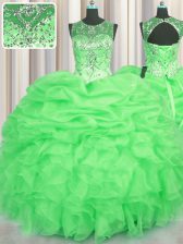 Amazing See Through Scoop Lace Up Beading and Ruffles and Pick Ups Sweet 16 Quinceanera Dress Sleeveless