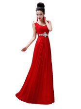  V-neck Sleeveless Chiffon Dress for Prom Beading Zipper