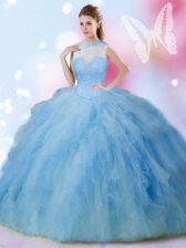 Wonderful Sleeveless Beading and Ruffles Lace Up Vestidos de Quinceanera