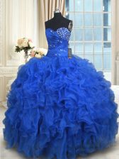  Floor Length Royal Blue Quinceanera Dresses Sweetheart Sleeveless Lace Up
