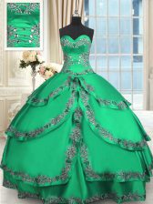  Sweetheart Sleeveless Taffeta Sweet 16 Quinceanera Dress Beading and Embroidery and Ruffled Layers Lace Up