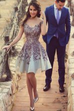 Pretty White Scoop Neckline Appliques Prom Party Dress Cap Sleeves Zipper