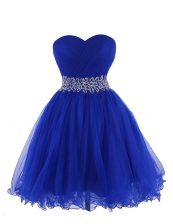  Empire Dress for Prom Royal Blue Sweetheart Organza Sleeveless Mini Length Lace Up