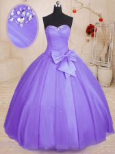 Most Popular Lavender Sweetheart Neckline Beading and Bowknot Quinceanera Gowns Sleeveless Lace Up