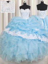 Super Pick Ups Sweetheart Sleeveless Lace Up 15 Quinceanera Dress Baby Blue Organza