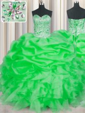  Floor Length Green Sweet 16 Dress Sweetheart Sleeveless Lace Up