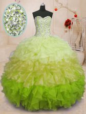 Modern Sleeveless Beading and Ruffles Lace Up Quince Ball Gowns