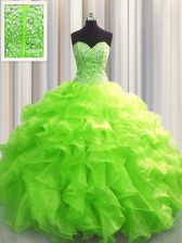  Visible Boning Sweetheart Sleeveless Organza Vestidos de Quinceanera Beading and Ruffles Lace Up