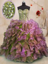 Deluxe Ball Gowns Sweet 16 Dresses Multi-color Sweetheart Organza Sleeveless Floor Length Side Zipper