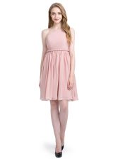  Pink Column/Sheath One Shoulder Sleeveless Chiffon Knee Length Side Zipper Ruching Prom Evening Gown