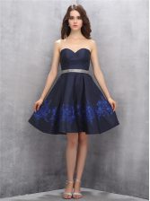 Vintage Navy Blue Zipper Beading and Appliques Sleeveless Knee Length