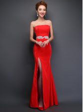 Mermaid Sleeveless Beading Lace Up Prom Dresses