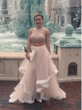Decent Scoop Champagne Sleeveless Tulle Zipper for Prom and Party
