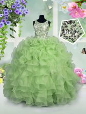  Scoop Sleeveless Organza Child Pageant Dress Ruffles and Sequins Zipper