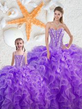 Ideal Sleeveless Lace Up Floor Length Beading and Ruffles Quinceanera Gowns