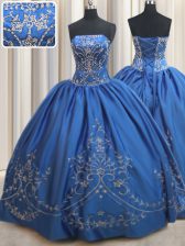 Unique Royal Blue Strapless Lace Up Beading and Embroidery Sweet 16 Dresses Sleeveless