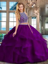  Scoop Sleeveless Backless Floor Length Beading and Ruffles Quinceanera Gown