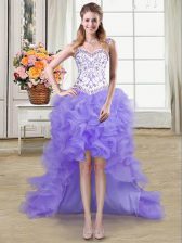 Flirting Straps Lavender Sleeveless Beading and Ruffles High Low Dress for Prom