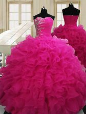 Beauteous Hot Pink Sweet 16 Quinceanera Dress Military Ball and Sweet 16 and Quinceanera with Beading Sweetheart Sleeveless Zipper