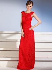 Excellent Floor Length Side Zipper Red for Prom and Party with Lace
