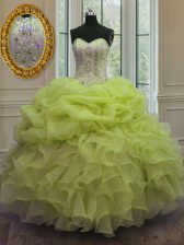  Organza Sweetheart Sleeveless Lace Up Beading and Pick Ups Sweet 16 Dresses in Yellow Green