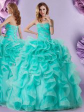 Suitable Sweetheart Sleeveless Lace Up Quinceanera Dress Aqua Blue Organza