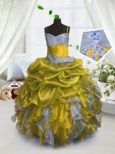  Organza Sleeveless Floor Length Little Girl Pageant Gowns and Beading and Ruffles and Pick Ups