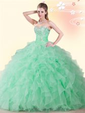 High Quality Floor Length Apple Green Quinceanera Dress Sweetheart Sleeveless Lace Up