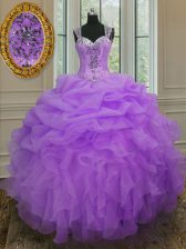Pretty Straps Floor Length Ball Gowns Sleeveless Lavender Vestidos de Quinceanera Zipper