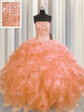  Visible Boning Sleeveless Beading and Ruffles Lace Up Vestidos de Quinceanera