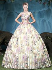 Flare Straps Multi-color Ball Gowns Appliques and Pattern Quinceanera Dresses Lace Up Tulle Sleeveless Floor Length