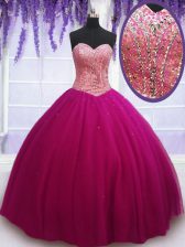 Trendy Hot Pink Sweetheart Neckline Beading Quinceanera Dresses Sleeveless Lace Up